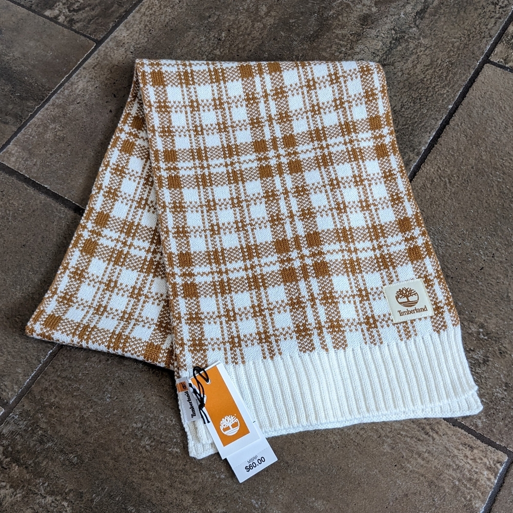 Timberland Plaid Scarf NWT Chic Elegant Casual Neutral Feminine Golden Yellow